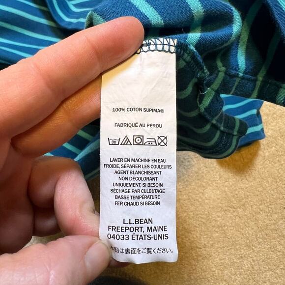 L.L. Bean 100% Pima Cotton Square Neck Long Sleeve Top Blue Turquoise Stripe MED - Picture 6 of 6
